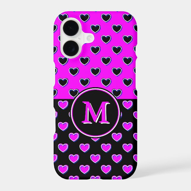 Black And Pink Custom Monogram Hearts Pattern (Back)