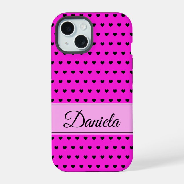 Black And Pink Custom Name iPhone 15 Case (Back)