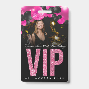Black and Pink Customisable VIP All Access Badge ID Badge