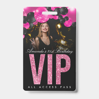 Black and Pink Customisable VIP All Access Badge ID Badge