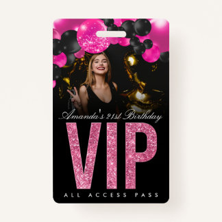 Black and Pink Customisable VIP All Access Badge ID Badge