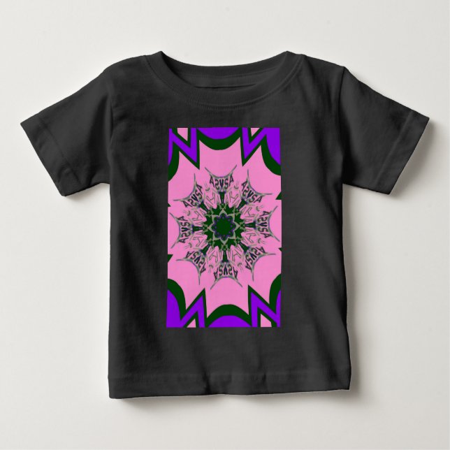 Black and Pink Cute Floral Fashion Motif Monogram  Baby T-Shirt (Front)
