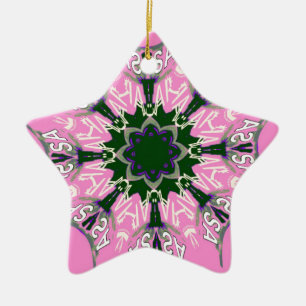 Black and Pink Cute Floral Fashion Motif Monogram Ceramic Tree Decoration