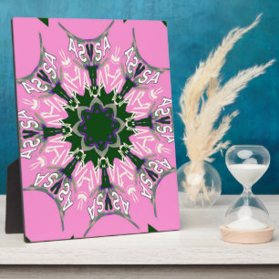 Black and Pink Cute Floral Fashion Motif Monogram  Plaque