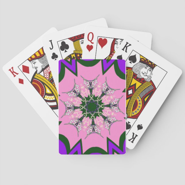 Black and Pink Cute Floral Fashion Motif Monogram  Playing Cards (Back)
