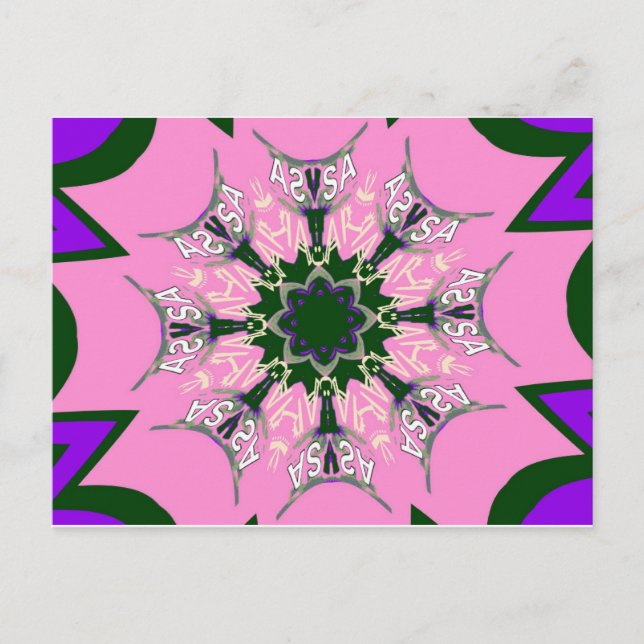 Black and Pink Cute Floral Fashion Motif Monogram  Postcard (Front)