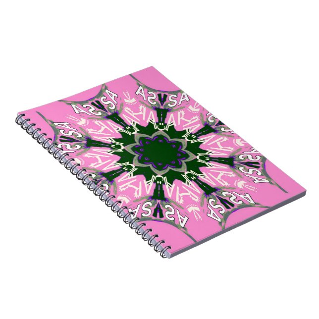 Black and Pink Cute Floral Fashion Motif Monogram  Spiral Notebook (Right Side)