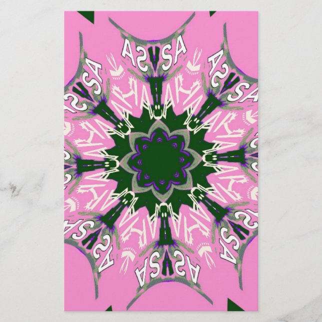 Black and Pink Cute Floral Fashion Motif Monogram  Stationery (Front)