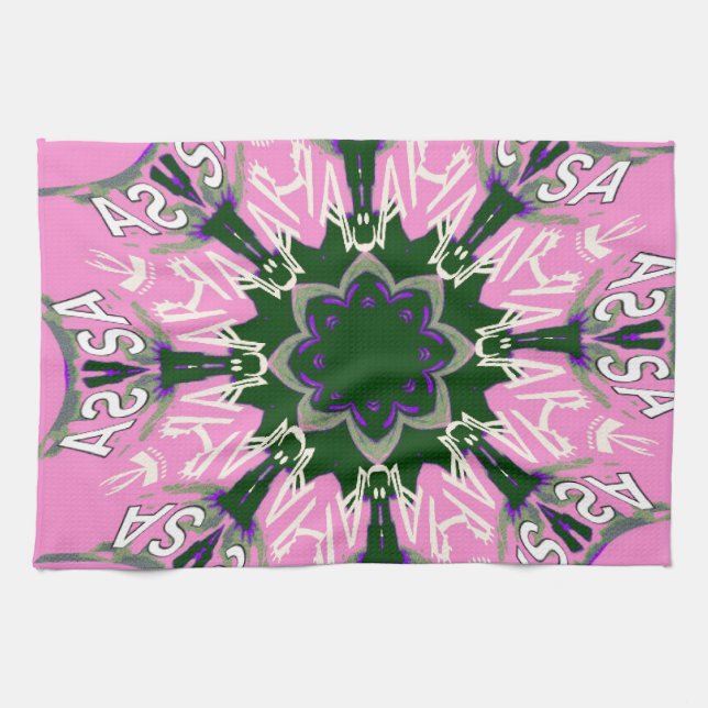 Black and Pink Cute Floral Fashion Motif Monogram  Tea Towel (Horizontal)
