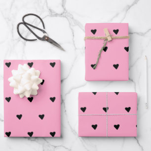 Black And Pink Cute Tiny Hearts Minimalist   Wrapping Paper Sheet