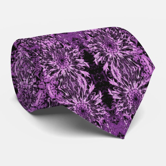 Black and Pink Dahlia Flower Tie (Rolled)