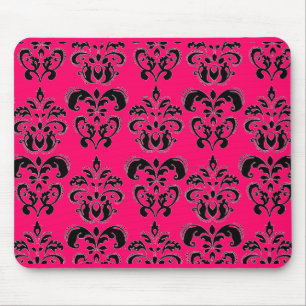 BLACK AND PINK  DAMASK ,fuchsia Mouse Pad
