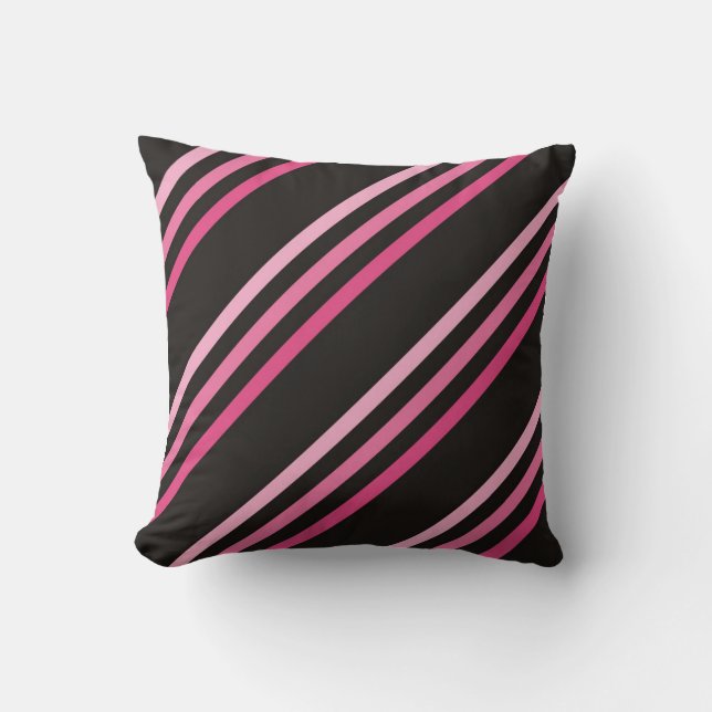 Black and Pink Diagonal Striped MOJO Pillow (Front)