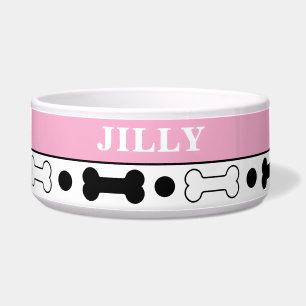 Black and Pink Dog Bone Personalised Bowl
