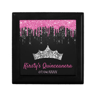 Black and Pink Dripping Glitter Quinceanera Gift Box