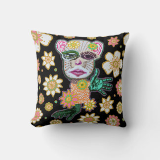 Black and Pink Drollery Pattern by Natalie Schorr Cushion