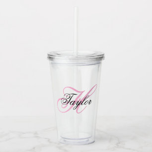 Black and Pink Fancy Monogram Acrylic Tumbler