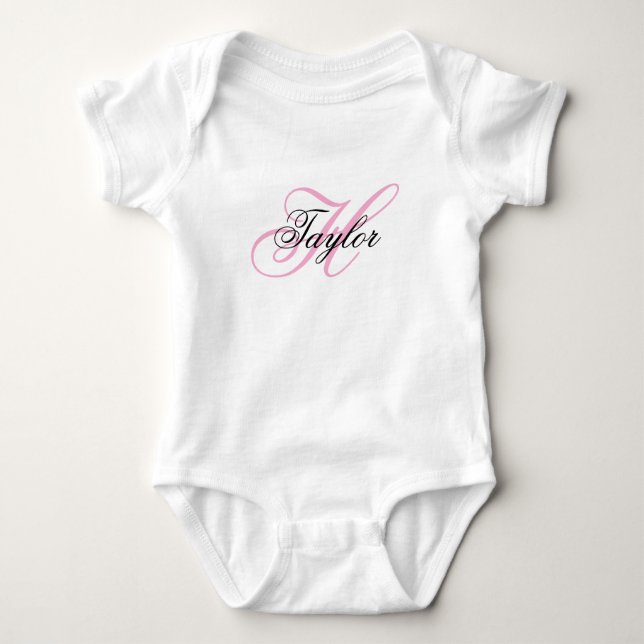 Black and Pink Fancy Monogram Baby Bodysuit (Front)
