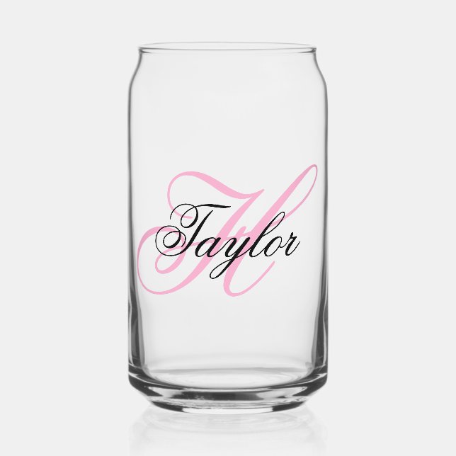 Black and Pink Fancy Monogram Can Glass (Front)