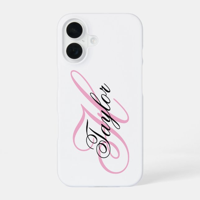 Black and Pink Fancy Monogram iPhone 16 Case (Back)