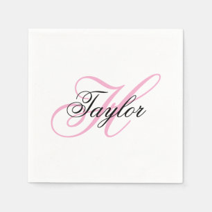 Black and Pink Fancy Monogram Napkin