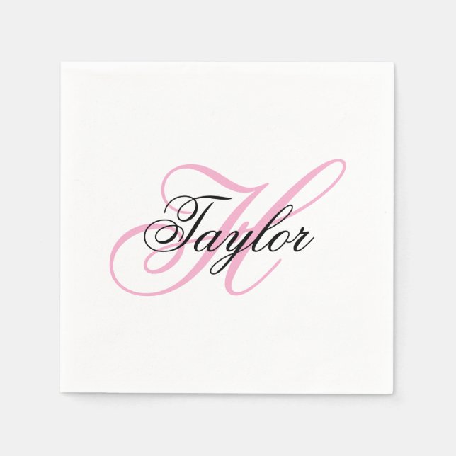 Black and Pink Fancy Monogram Napkin (Front)