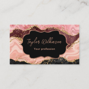 Black and Pink Faux Glitter Sequins Agate Business Card