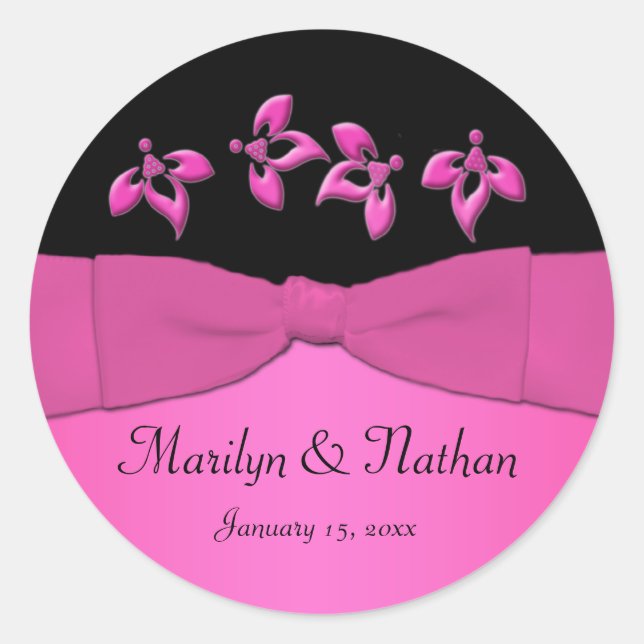 Black and Pink Floral 1.5" Round Sticker (Front)