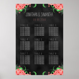 Black and Pink Floral 9 Table Seating Chart