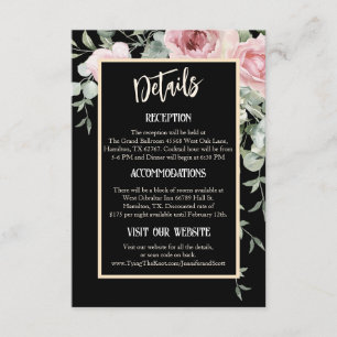 Black and Pink Floral Boho Wedding Details  Enclosure Card