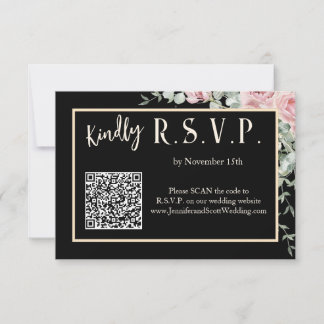 Black and Pink Floral Boho Wedding Invitation RSVP