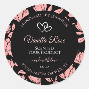 Black and Pink Floral Product Packaging Labels