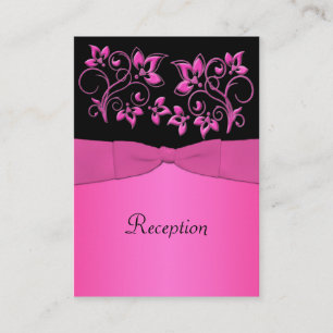 Black and Pink Floral Reception Card