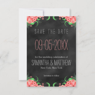 Black and Pink Floral Save The Date Announcement