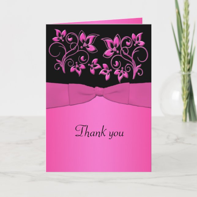 Black and Pink Floral Thank You Card (Front)