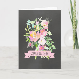 Black and Pink Floral Wedding Congratulations Card