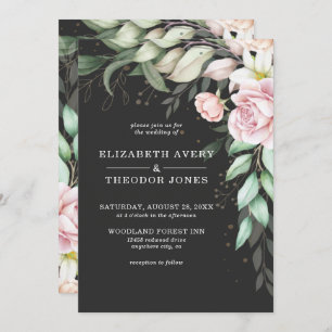 Black and Pink Floral Wedding Luxury Invitation