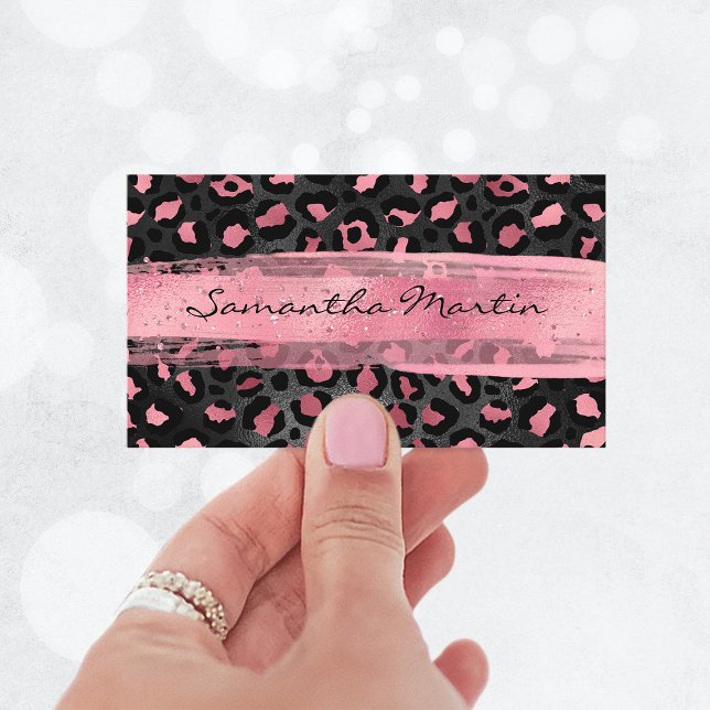 Black and Pink Foil Leopard Spot Brush Stroke Business Card (Black and Pink Foil Leopard Spot Brush Stroke Business Card)