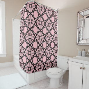Black and Pink Geometric Art Shower Curtain