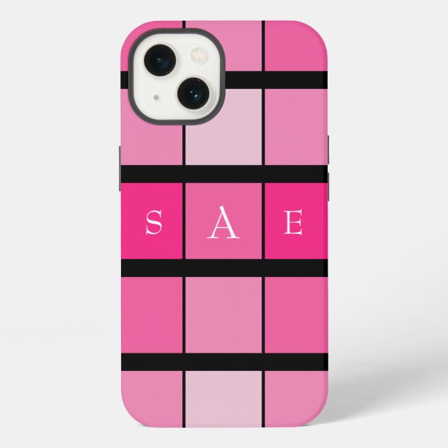 Black and Pink Geometric Monogram iPhone Case (Back)