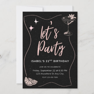 Black and Pink Girl Birthday Party Invitation