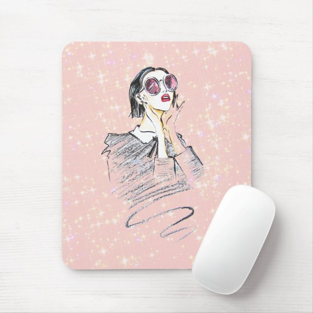Black and pink girly beauty mouse pad (With Mouse)