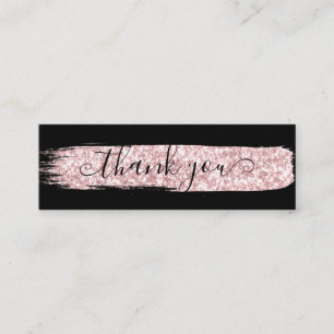 Black And Pink Glitter Chic Brush Stroke Thank You Mini Business Card