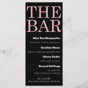 Black and Pink Glitter Drinks Menu for The Bar