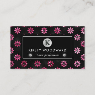 Black and Pink Glitter Flowers Glam Pattern Business Card