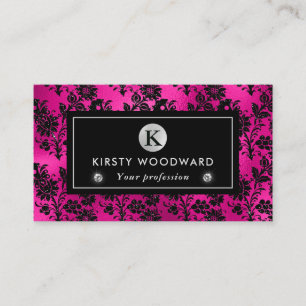 Black and Pink Glitter Flowers Glam Pattern Business Card