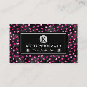 Black and Pink Glitter Glam Polka Dots Pattern Business Card