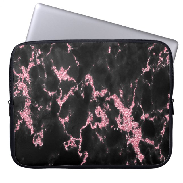 Black And Pink Glitter Laptop Sleeve (Front)