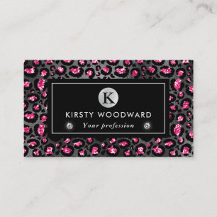 Black and Pink Glitter Leopard Spots Pattern Business Card