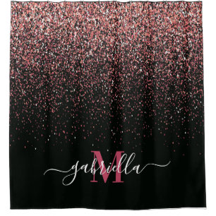 Black and Pink Glitter Shower Curtain